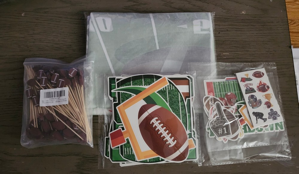 Football Theme Decorations- Banner, Tattoos, Cupcake Toppers, Backdrop,…