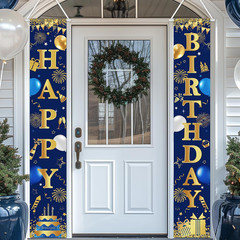 Happy Birthday Door Banner Navy Blue and Gold Birthday Decorations for Men Women