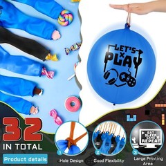 32 Pcs Video Game Punch Balloons Pixelated Punch Ball Balloons (Blue, Black)