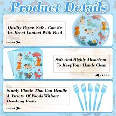 350 Pcs Cat Birthday Party Dinnerware Supplies, Blue Cute Kitten Tableware Se…