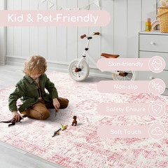 Area Rug – 3×5 Washable Pink Rug Honeycomb Non Slip Retro Rugs Soft Faux Wool…