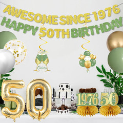 12Pcs 50Th Birthday Decorations Kit for Women Men, Sage Green Happy 50Th Birthda