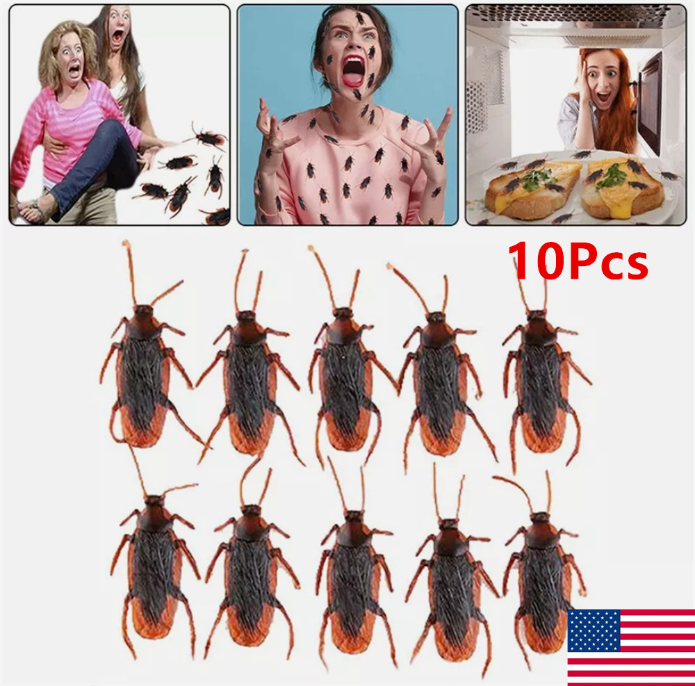 10Pcs Fake Roaches Realistic Plastic Roach Bugs Fake Cockroaches Insect USA