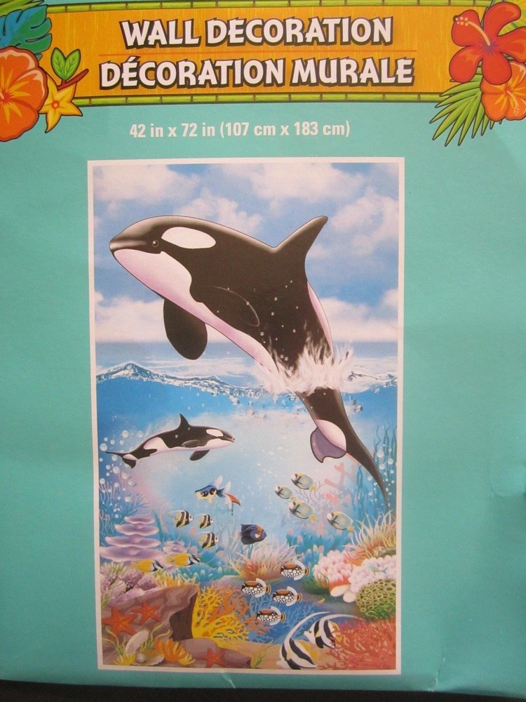 Dolphins LUAU Tropical Blue Ocean 42″x72″ Wall/Door Mural Decoration BRAND NEW