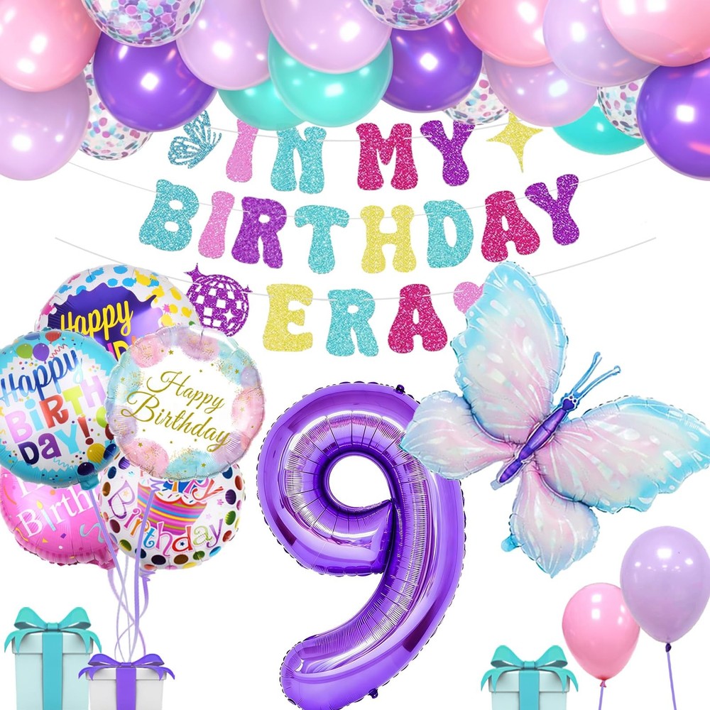 9th Pink and Purple Birthday Decorations,In My Birthday Era Banner Number 9 B…