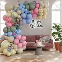 Pastel Pink, Green & Blue Balloon Garland Arch Kit – 180-Piece Sage, Pink, Bl…