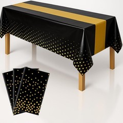3Pcs Black and Gold Graduation Tablecloth, Graduation Decorations 2026,