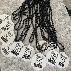 Cheers To 50 Years Black Beaded Necklace 12pc Birthday Anniversary Or Milestone