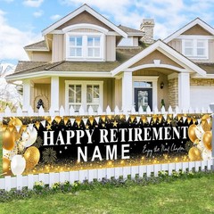 Happy Retirement Banner, Personalized Retire 99 x 20 inches, Gold