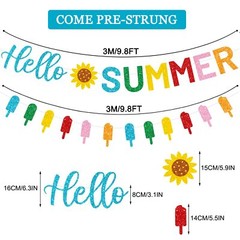 Hello Summer Garland with Sunflower Signs and Colorful Popsicle Banner Ice Cream