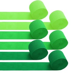 6 Rolls Green Crepe Paper Streamers, 82ft, 1.8in, Light, Dark Green, Party