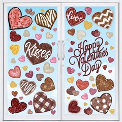 DIYDEC 6 Sheets Brown Valentines Window Clings Love Heart