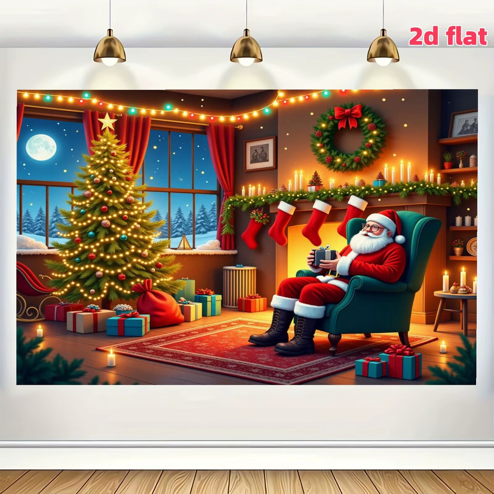 Christmas Warm Home: Santa Claus’ Warm Hut Hanging Cloth Background