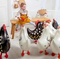 8 PCS Walking Chicken Balloons, Aluminum Foil Chicken Party Decorations White an