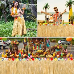 2 Pack Table Skirt Luau Party Decorations, Flower 53.2″ X 29.5″ Grass Table S…