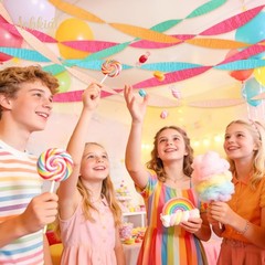 Rainbow Party Streamers 5 Rolls Crepe Paper for Birthdays, Weddings, Showers