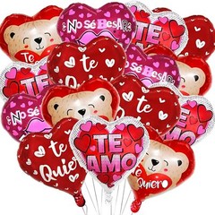 16Pcs Valentine’S Day Party Balloons Red Heart Shaped Foil Balloons Spanish Te A
