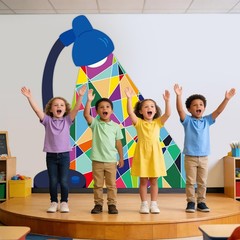 2026 Vacation Bible School Backdrop Decoration Colorful Light Station Backdro…