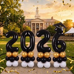 4 Sets 5 ft Graduation 2026 Balloons Column Stand Kit Jumbo Black 2026 Grad C…