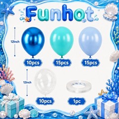 Ocean Balloons, 50PCS 12 Inch Metallic Blue Teal Macaron Blue Clear Latex Bal…