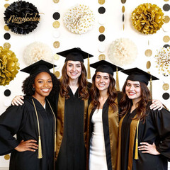 Black Gold Party Decorations, 15 PCS Tissue Paper Pom Poms Kit for 2026 Graduati