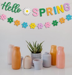 Hello Spring Banner and Flower Banner Colorful Glittery Spring Flower Banner …