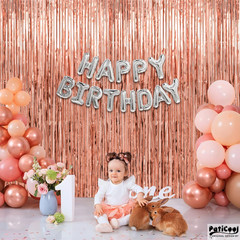Thicken Rose Gold Tinsel Backdrop 4 Pack 13.2X8.2 FT, Foil Fringe Curtains, Birt