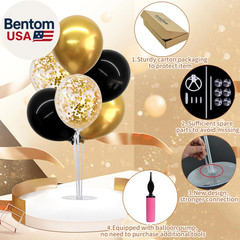 4 Set Black Gold Balloon Centerpieces for Table,Balloon Stand Kit for Black Gold