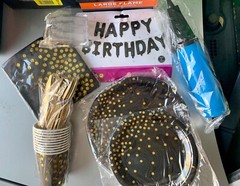 87pc Birthday Party Supplies Set Decor Balloons Lights Pink Blue Gold White Blk