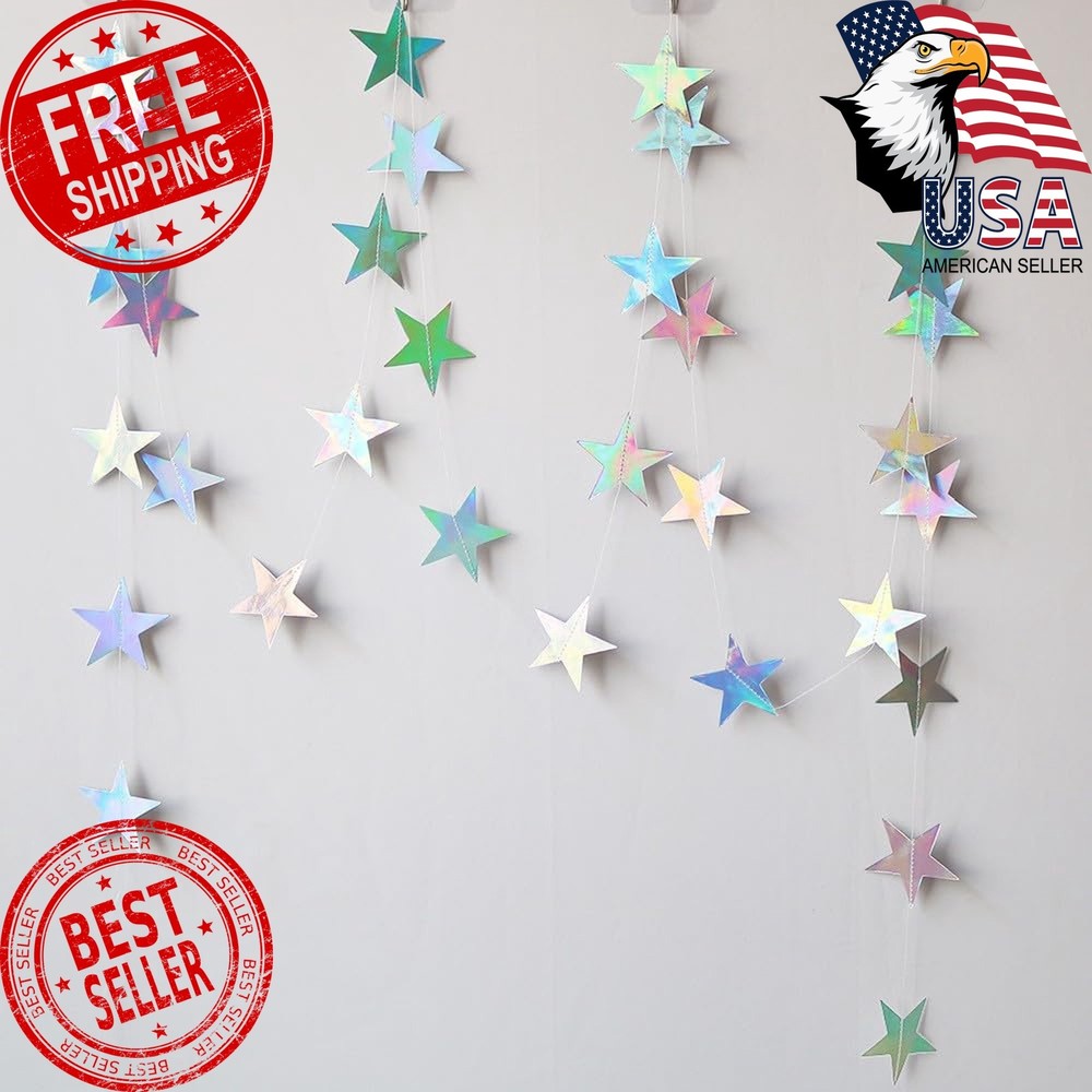 Eeatour Iridescent Shining Star Hanging Garland 40ft