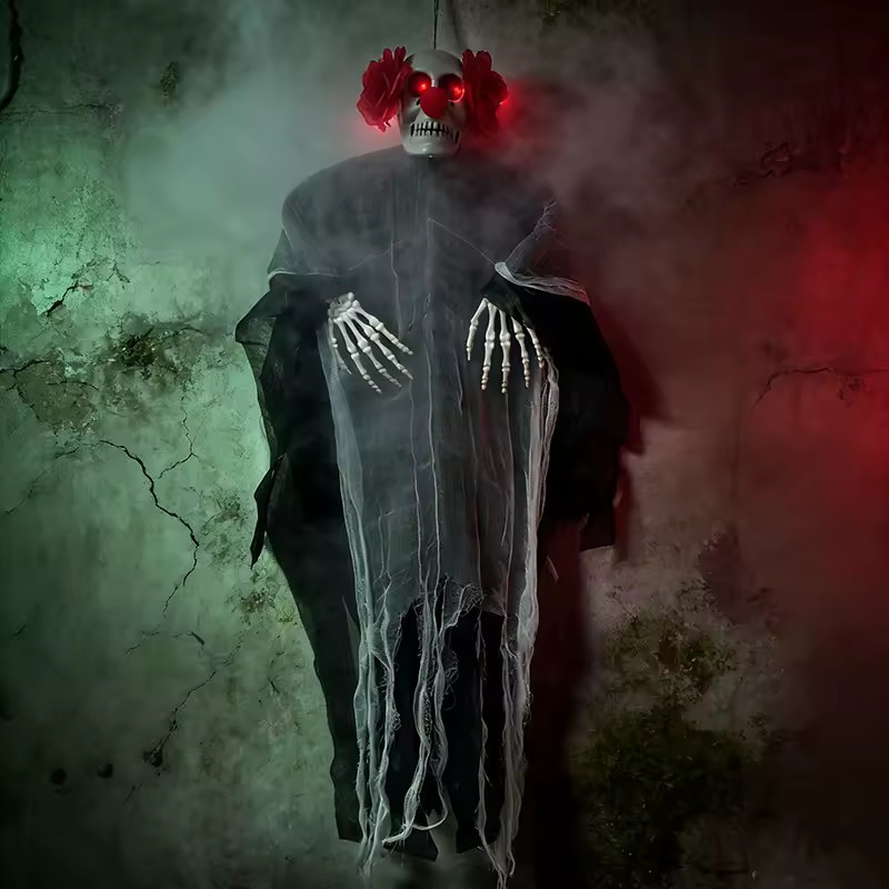 Paranormal Hanging Halloween Clown Skull Skeleton Gauze Ghost for Home Outdoor