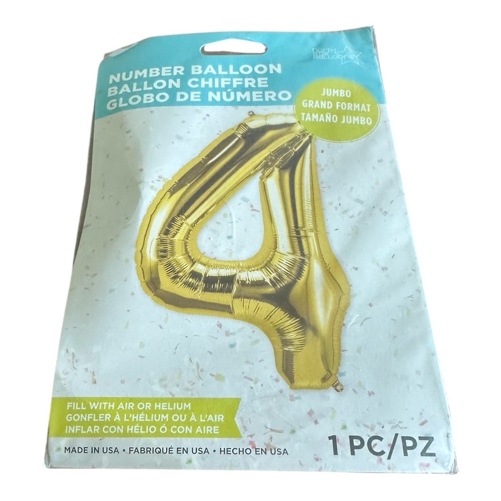 North Star Balloons Jumbo Number 4 In Gold – Helium Or Air Fill