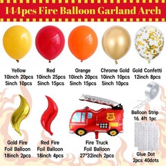 Fire Balloon Garland Arch Kit, 144pcs Red Yellow Chrome Gold Balloons with Fi…