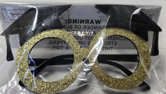 3 Graduation Novelty Glasses – Gold sparkle rim w/ grad hats- NEW in package