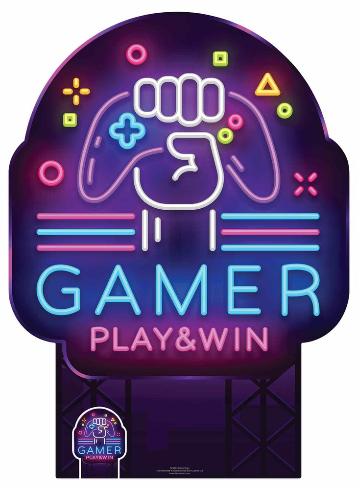 Gamer Sign Large Cardboard Cutout / Standup with FREE Mini – Video Gaming Theme