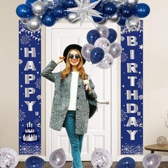 Blue Birthday Decorations for Men Women Boys, Happy Birthday Blue Silver