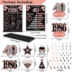 40th Birthday Party Decorations Set – 25PCS Black Rose Gold Banner, Balloons, Ba