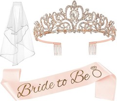 3 Pcs Bachelorette Party Decorations Bridal Shower Crown, Bride to Be Sash&Ve…