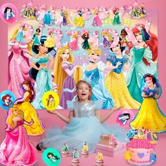 116 Pcs Princess Party Tableware Decorations Set Tablecloth Banner Balloons