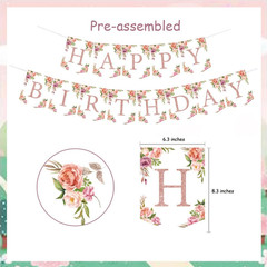 Rose Gold Floral Birthday Decorations – Glittery Happy Birthday Banner for Women