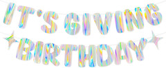 Iridescent It’S Giving Birthday Banner, Pre-Strung Fun Birthday Decorations Supp
