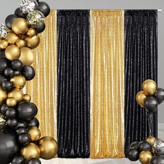 Black Sequin Backdrop Curtains, 2 Panels 2FTx8FT Glitter Photo Booth Backdrop