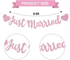 Pre-Strung Pink Just Married Banner – Glittery Party Decor for All Occasions