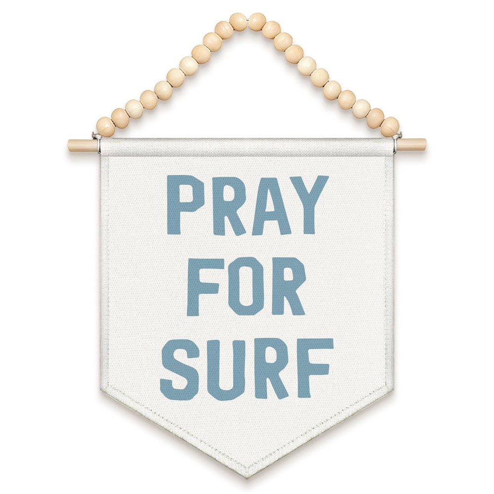 Coastal Beach Room Decor, Surf Canvas Banner, Boho Wood Beads Pray For Surf C…