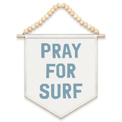 Coastal Beach Room Decor, Surf Canvas Banner, Boho Wood Beads Pray For Surf C…