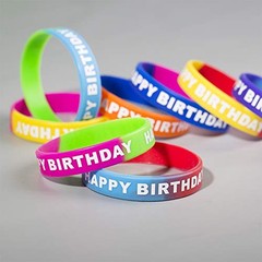 72pcs Happy Birthday Rubber Bracelets, Colored Silicone Stretch Wristbands fo…