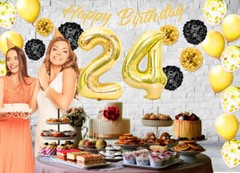 Gold & Black 24th Birthday Decorations – 40″ Number Balloons & More -Boy or Girl