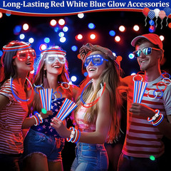 TURNMEON 248 Pcs 250th Anniversary 4th of July Light Up Party Favors, 24 Red Whi
