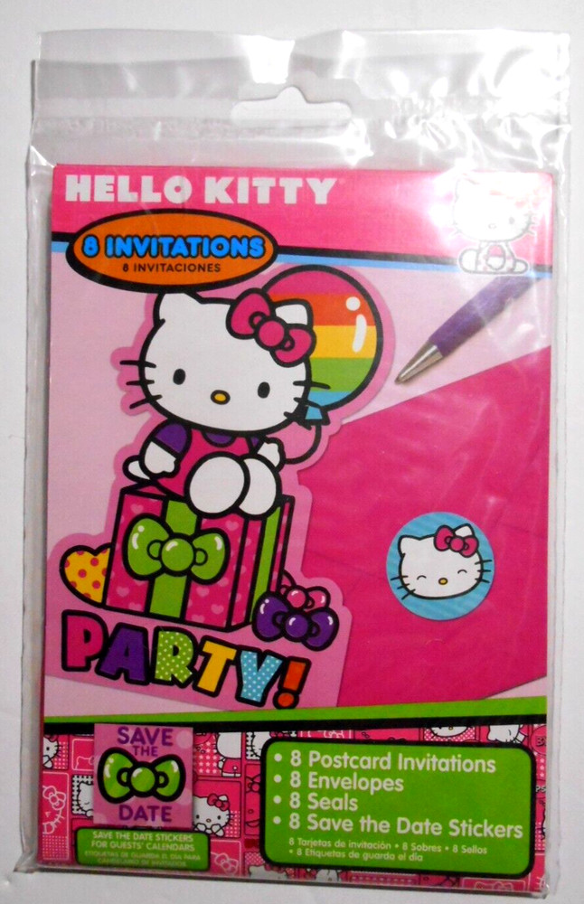 NEW Sanrio HELLO KITTY Postcard Party Invitations Cards 8CT w/envelopes Stickers