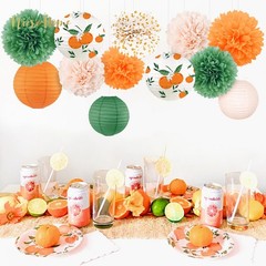 12 PCS Little Cutie Baby Shower Decorations Orange Green Paper Pom Poms